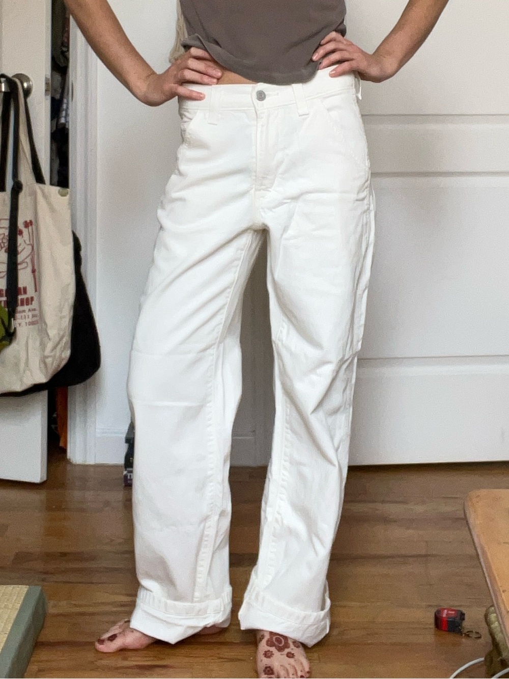Classic White Levis carpenter cargo Wide-Leg Jeans premium denim